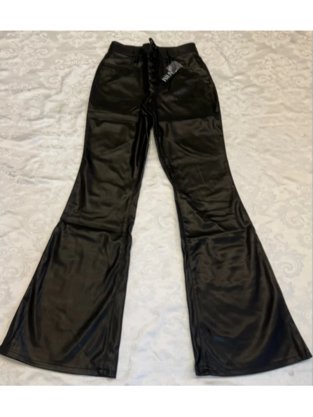 AFRM Astrid Black Vegan Leather Lace Up Flare Pants NWT Size 27